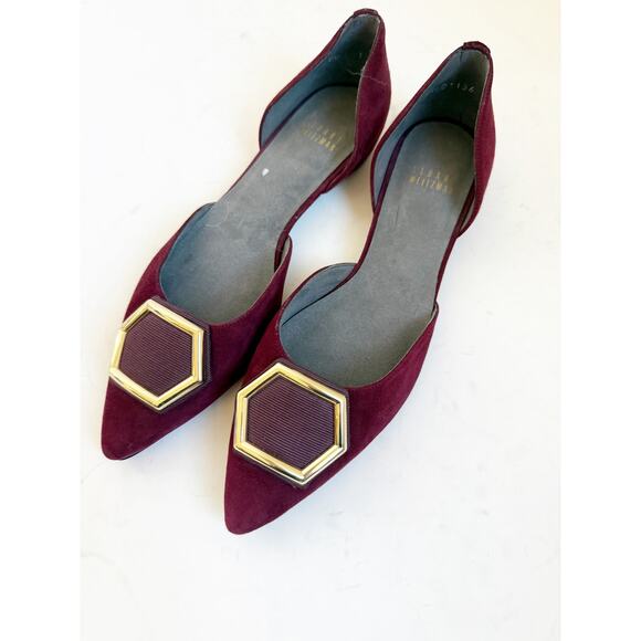 STUART WEITZMAN Womens Suede Maroon Gold Buckle Ballet Flats Shoes Size 8 - Picture 1 of 3